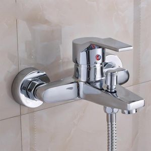 Zestawy prysznicowe łazienki kran Chromowany mosiężna moc mosiężna srebrna wanna mikser kranu kran
