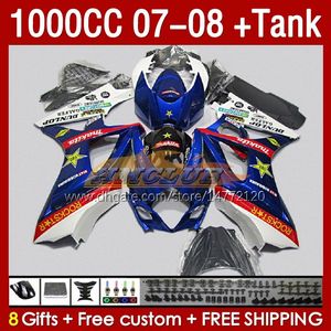 Kit & Tank Fairings For SUZUKI GSXR1000CC GSXR 1000 CC 1000CC 07-08 Bodywork 158No.138 GSXR-1000 GSXR1000 K7 07 08 Body GSX R1000 GSX-R1000 2007 2008 Fairing glossy blue