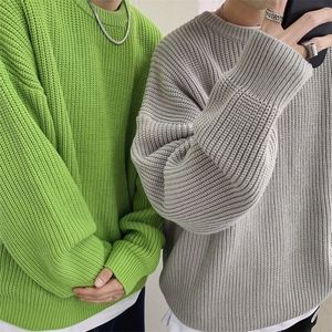 Erkek Sweaters Sweaters Erkekler Crewneck Saf Renk Örgü Sweaters Sonbahar Kış Kırış Pullover Sokak Giyim Temel Renk Kazak Jumper Erkek 220928