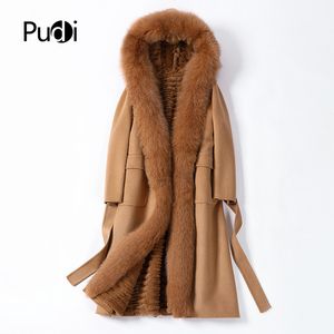 Womens Fur Faux Pudi Women Winter Real Coat Jacket Rex Rabbit Liner Collar Ins Lady Female Overcoat Trench Parka Z19132 220927