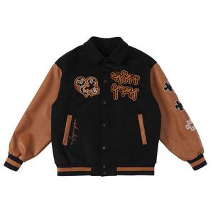 Erkek Ceketler Amerikan Sokak Giyim Retro Retro Varsity Ceket Erkekler Embroid Letterman Bomber Ceket Kahverengi Beyzbol Ceket Koleji Katlar Harajuku Unisex T220926