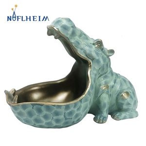 Decorative Objects Figurines Resin Big Mouth Hippo Storage Statues for Interior Hippopotamus Desktop Container Home Living Room Decor Accessories 220928