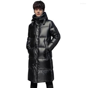 Giacche da uomo Piumino invernale bianco lucido Cappotti Abbigliamento da uomo Parka con cappuccio spesso e caldo Parka lungo da uomo Outwear