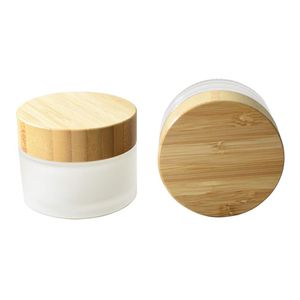 Empty Frosted Glass Jar Pot with Bamboo Lid Skin Care Eye Cream Mask Cosmetic Containers Refill Travel Bottle 30ml 1oz