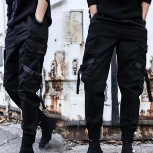 Calça masculina fria tira longa decoração de tornozelo com cintura elástica as calças de corredor diárias roupas