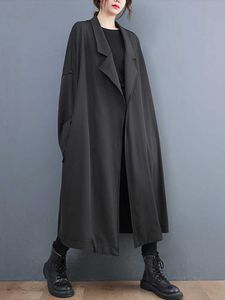 Trench Cappotto Trench lungo oversize vintage nero per le donne Nuovo Capispalla allentato casual Cardigan Abbigliamento moda Primavera Autunno 2022 Y2209