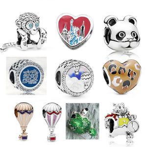 Memnon Jewelry Sterling Silver Air Balloon Trip Charms Spotted Heart Charm Sparkling Monkey Beads Bear Head Bead Fit Pando237M