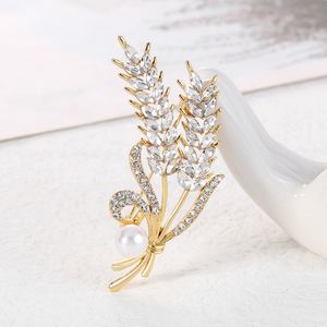 Crop Wheat Sheaf Brosch Pin Business Suit Topps Bröllopsklänning Corsage Pearl Rhinestone Brosches For Women Men Fashion Jewelry