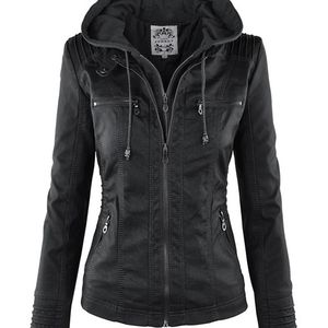 Women's Leather Faux Gothic Jacket Women Hoodies Winter Autumn Motorcycle Black Outerwear PU Basic Coat 220928