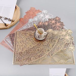 Mats Pads Non-Slip Placemats Hollow Embroidered Simplicity Tea Coasters Heat Insation Rectangar Western Drop Delivery 2021 Home Gard Dhmf4