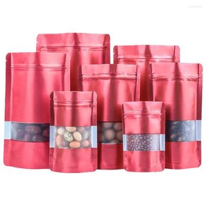 Bolsas de armazenamento 100pcs/lote Red Mylar Foil Stand Saco com bolsas de café moídas para lágrimas de lágrima transparente com janela fosca