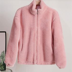 Womens Fur Faux Zadorin Korean Style Winter Oversize Thick Warm Stand Collar Teddy Jacket Women Coat Casual Pink White Coats 220927