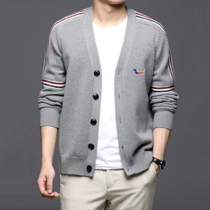 New Tb Dog Embroidery Brand Thom Cardigan Men Slim Fit V-neck Striped Cardigans Clothing Casual Coat England Style High Quality