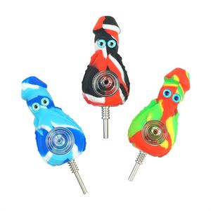 Cartoon Silicone Smoking Dab Tubos 2 em 1 kit de kit de imersão portátil Hand Tobacco Herb Pipe