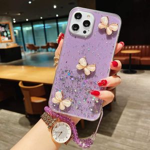 3D Butterfly Confetti Soft TPU Cases For Samsung S23 S22 Plus Note 20 Ultra A24 A34 A04E A54 A14 A04 Xiaomi 13 Lite Bling Foil Glitter Sequin Luxury Drop Glue Cover Strap