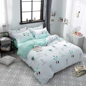 寝具セットデザインセット植物サボテンハッピータイム羽毛布団カバーフラットシート枕カバーキルトベッドキングサイズ