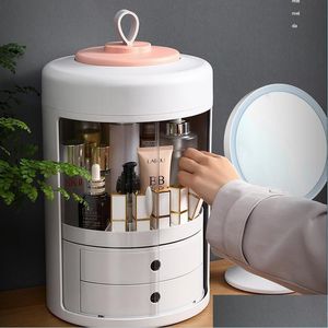 Organizzazione di stoccaggio per il bagno 360 Rotante Der Cosmetic Box Gioielli da tavolo Nordic Cosmetici per la casa Maschera per la cura della pelle Consegna a goccia Dhhqa