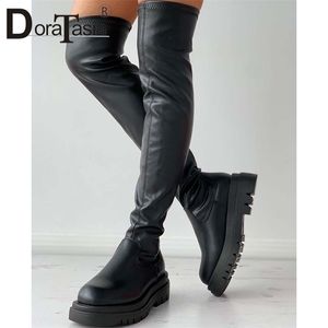 Stiefel DORATASIA Marke Weibliche Plattform Oberschenkel Hohe Mode Schlanke Chunky Heels Über Das Knie Frauen Party Schuhe Frau 220926 GAI