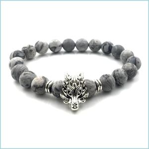 Perlenstränge 8 mm glatte Karte Steinperlen Armband Natürliche zweifarbige Drachenkopf-Charme-Armbänder für Männer Frauen Schmuck Drop Lieferung Dhze3