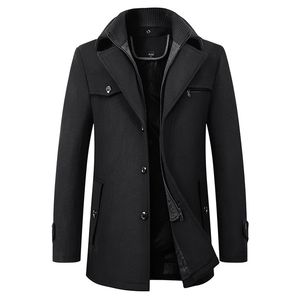 Мужские траншевые пальто мужчины осень зимняя тепловая классическая сплошная оцветная лацкал.