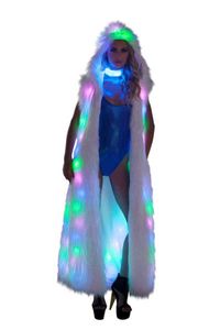 Las de peles luminoso haining led roupas de desempenho super longa imitação de peles mangas mulheres 211213