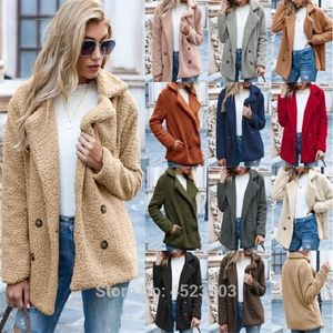 Ful feminino Faux Women Elegant Coat Otumn Winter WhiM Warm Pluxh sobretudo bolso Casual Teddy Outerwear 220927