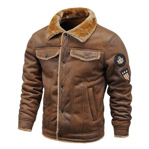 Men's Leather Faux Autumn Thick Warm Fleece Jacket Coat Men Winter Outwear Casual Military Bomber Motor Biker Jackets 220927