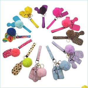 キーチェーンneoprene wirstband keychains with chapstick lip gross holderキーリングリストレットFOBファッションチェーン女性ギフトdrei dhjz8