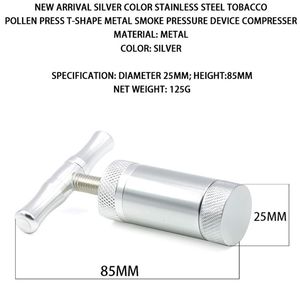 Rökningstillbehör T-Bar Pollen Press Compressor Dry Herb Aluminium Crusher Spice Grinder Snuff Presser Set Hand Crusher