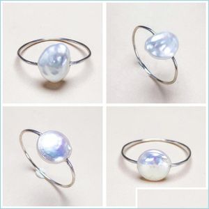 Solitaire Ring Unique Baroque Pearl Ring 8-9Mm Freshwater S925 Sterling Sier Jewelry Fashion Designer For Women Wedding Gift 1Pcs/Lot Dhpmy