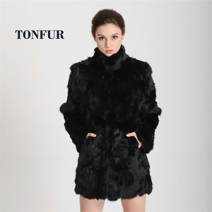 Women's Fur Faux Women Fashion Real Rabbit Coat Mandarin Collar Natural Jacket Long Customize Female Drop Overcoat HP147 220927