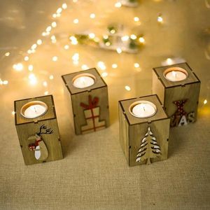 Creative Christmas Lamp f￶r Tea Light Wood Tree Decoration Gift Box Letter Elk Candle RRE14555