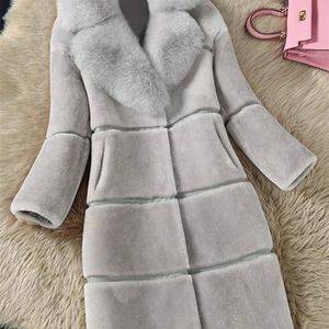 Women's Fur Faux Luxury Winter Coat Thick Long Sleeve Jacket Fashion Fake Collar Outerwear Warm 220927