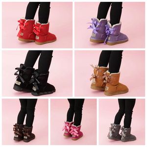 2022 kids Designer boot Bailey 2 Bows croc Boots Leather toddlers winter Snow Boots football black purple Solid Botas De nieve woman Footwear Toddler baby booties