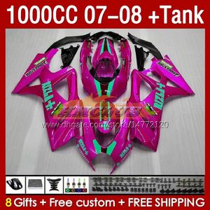 FAIRINGS KIT TANK FÖR SUZUKI GSXR1000CC GSXR-1000 K7 GSXR 1000 CC 07-08 BODYWORK 158NO.98 1000CC GSXR1000 2007 2008 BODY GSX-R1000 GSX R1000 07 08 FAIRING GLOSSY ROSE BLK