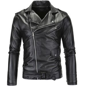 Chaquetas de cuero de imitación para hombre, negro, blanco, solapa informal, corte ajustado, cremallera Diagonal, motocicleta, chaqueta de PU, abrigo, ropa 220927