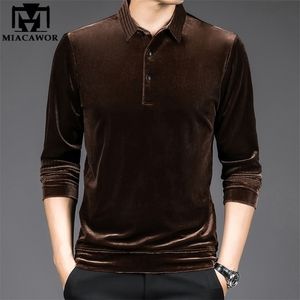 Men's Polos High Quality Golden Velvet Luxury Polo Shirt Men Spring Long Sleeve Tee Homme Casual Slim Fit Camisa T1129 220926