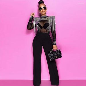 Women's Two Piece Pants Women's Design Diamonds Tassel Body Top Women High Waist Knitted Pencil Black Fashion Streetwear Party Matching