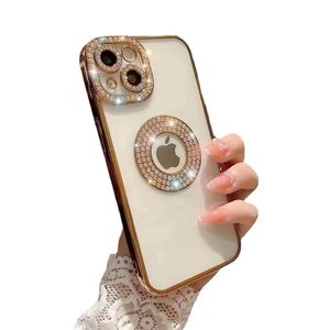 LOGO FURO BLING BLING RHINESTONE Phone Caso para iPhone 14 Plus 13 12 11 Pro Max Luxury Women Diamond Clear Cover ￠ prova de choque anti -queda