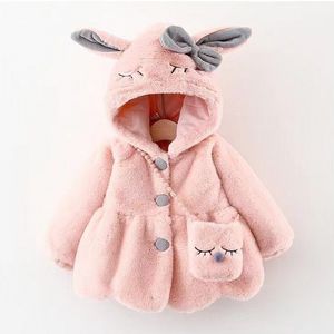 Casaco fofo ouvidos de coelho luxuoso jaqueta de bebê natal doce princesa garotas outono inverno quente com capuz
