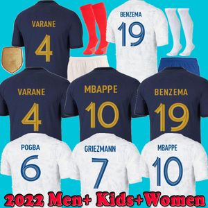 2022 Maillots de Football French Soccer Jersey Benzema Mbappe Griezmann Pogba Francia Men Kids Kimpembe Maillot Women Shird Hommes Kante Jerseys