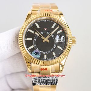 K6 Factory Mens Watch Cal.9001 MOVIMENTO RESPOSTA DE MOVIMENTO 42mm Skyweller 326933 326934 GMT M￪s Trabalho 18K Gold Sapphire Glass Mechanical Automatic Men's Wristwatches