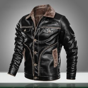 Neue M￤nner Leder Jacke Velvet Casual PU Coat Winter M￤nnlich dickes Fleece Milit￤rmotorrad Jacken Mehrfachpocket Plus Size