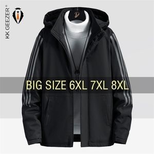 Mens Down Parkas Winter Jackets Cotton Hoodie Fleece Warm Coats Plus Size 6XL 7XL 8XL Oversize Windbreak Black Loose Male Waterproof Padded 220928