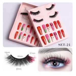 Multilayer Thick Mink False Eyelashes and Nail Suit for Christmas Party Naturally Soft & Vivid Reusable Hand Made 3D Fake Lashes Extensions Makeup