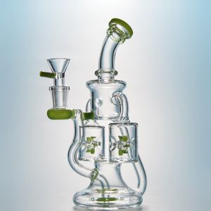 Ship By Sea Windmill Perc Glass Bongs Hookah Double Recycler Smoking Pipes Propeller Percolater Water Pipes 14mm Joint Female Dab Rigs With Bowl Green Purple