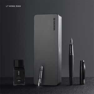 Fountain Pens Lt Hongdian 6013 Black Metal Men's Business EF/ F/ Curved Nib Rotating Cap Office Gift Ink 220927