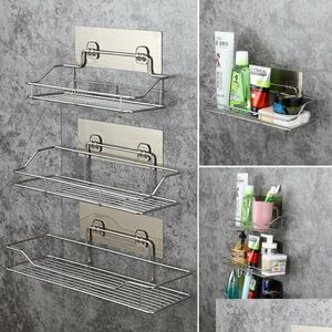 Bathroom Storage Organization 1Pc Shower Wall Shelf Punch Black White Suction Basket Rackkitchen Accessories Drop Delivery 2021 Home Dh2Dx