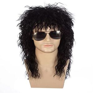 Popular Black Long Curly 70s 80s Mullet Wig Punk Heavy Metal Rock Cosplay wig