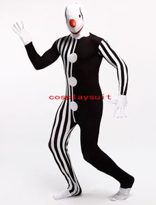 Halloween cosplay pagliaccio a strisce bianco nero Catsuit Costume Lycar spandex Body Zentai vestito costumi di scena tuta da club party